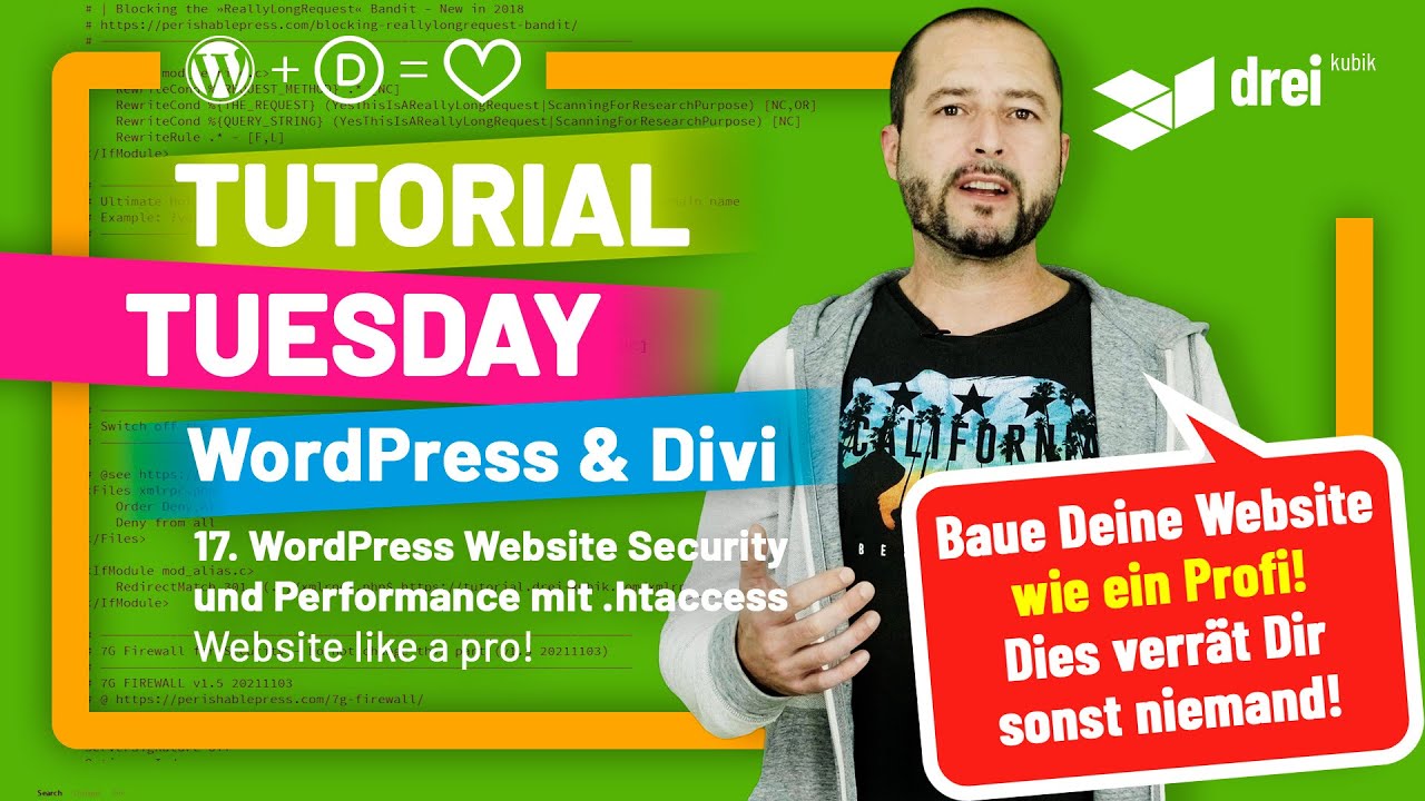 WordPress & Divi Tutorial 2022 Deutsch, 17: WordPress Website Security & Performance mit .htaccess